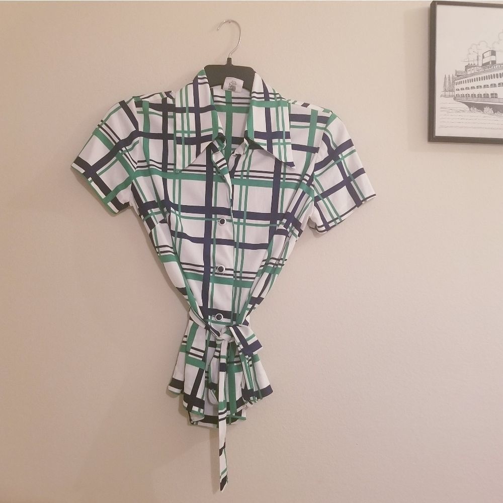 Vintage plaid Seahawks colorsbug collar shirt top